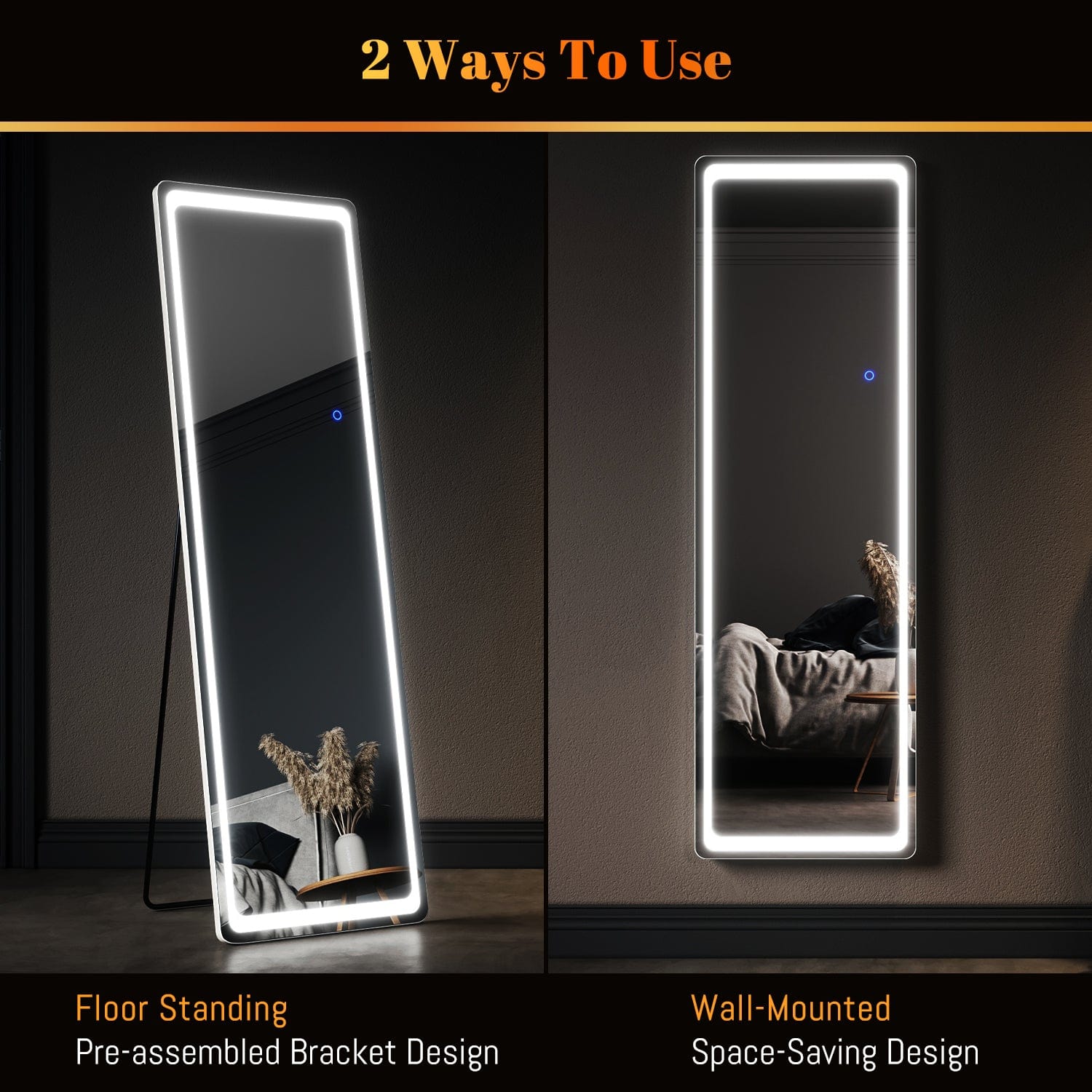 Elegant Dressing Mirror Standing Floor/Wall Mounted Hanging Round Corner 160x50cm - Elegantshowers