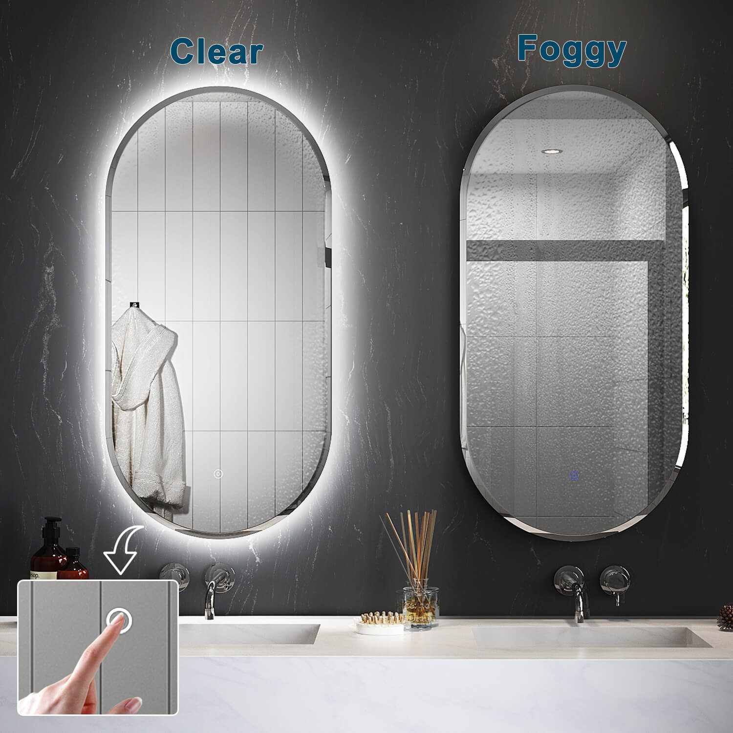 ELEGANT SHOWERS Anti-Fog Oval LED Illuminated Bathroom Mirror