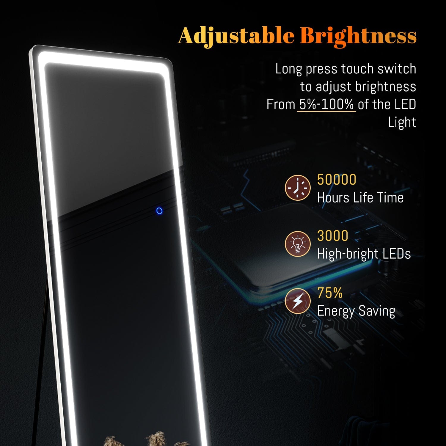 Elegant Dressing Mirror Standing Floor/Wall Mounted Hanging Round Corner 160x50cm - Elegantshowers