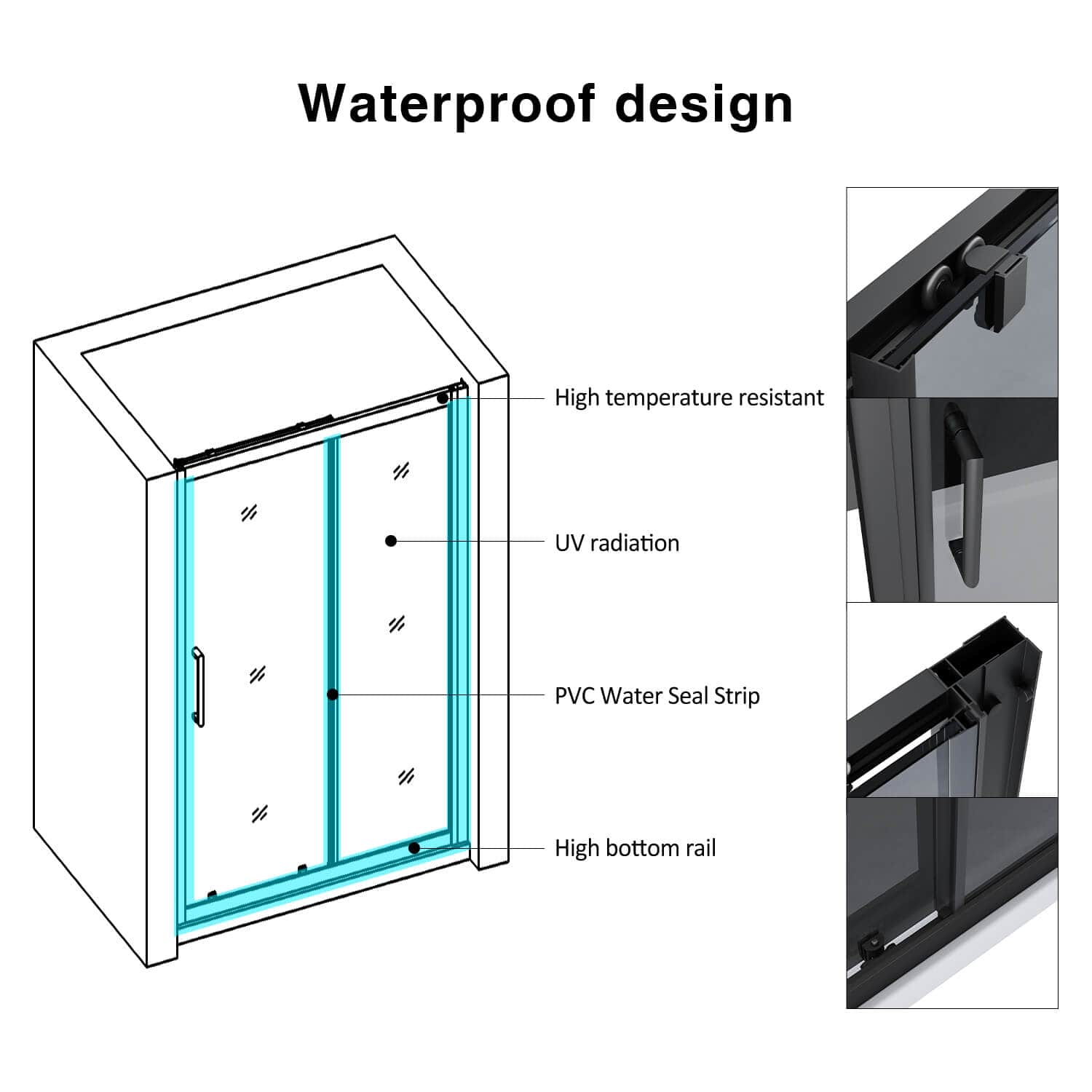 ELEGANT SHOWERS Black Glass And Frame Sliding Shower Door - Elegantshowers