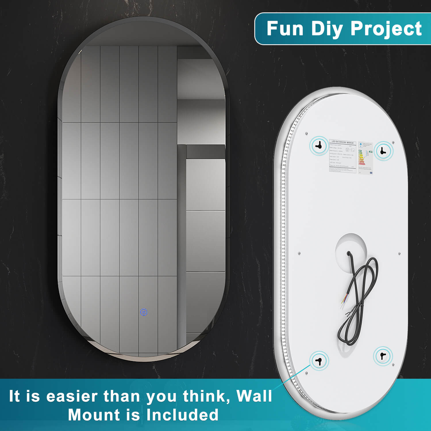 ELEGANT SHOWERS Anti-Fog Oval LED Illuminated Bathroom Mirror