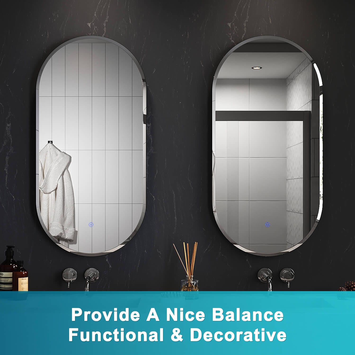 ELEGANT SHOWERS Anti-Fog Oval LED Illuminated Bathroom Mirror