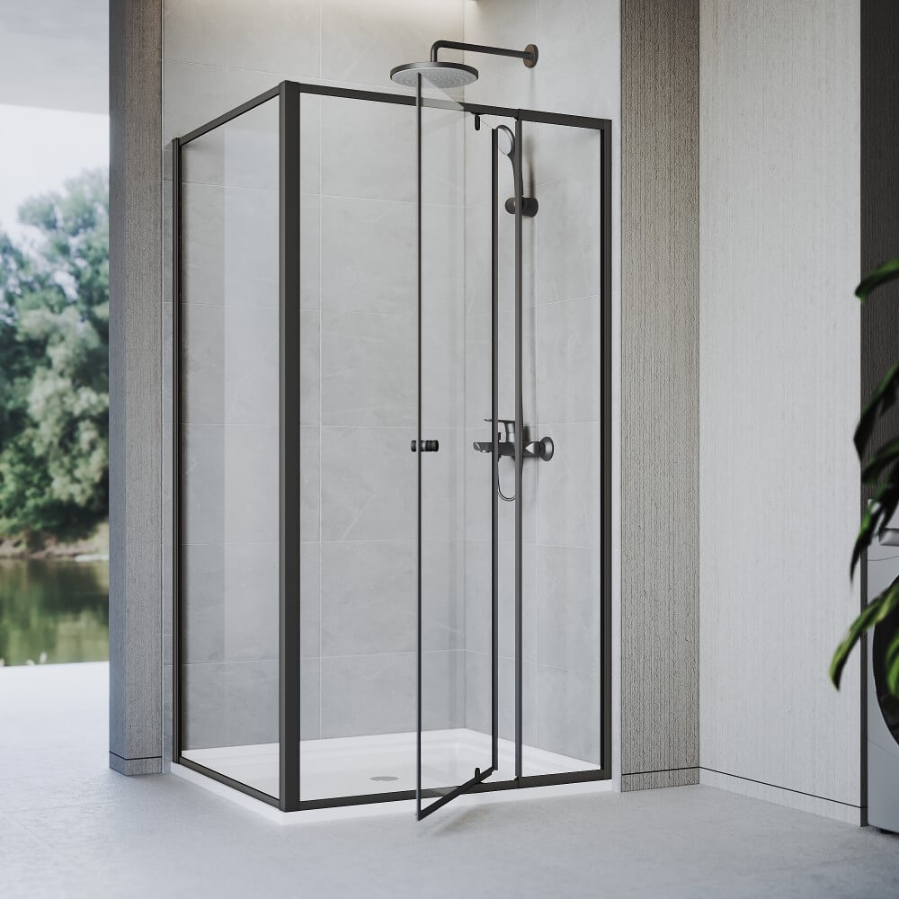 Elegant Showers Semi-Frameless Pivot Shower Screen Cubical Adjustable Black - Elegantshowers