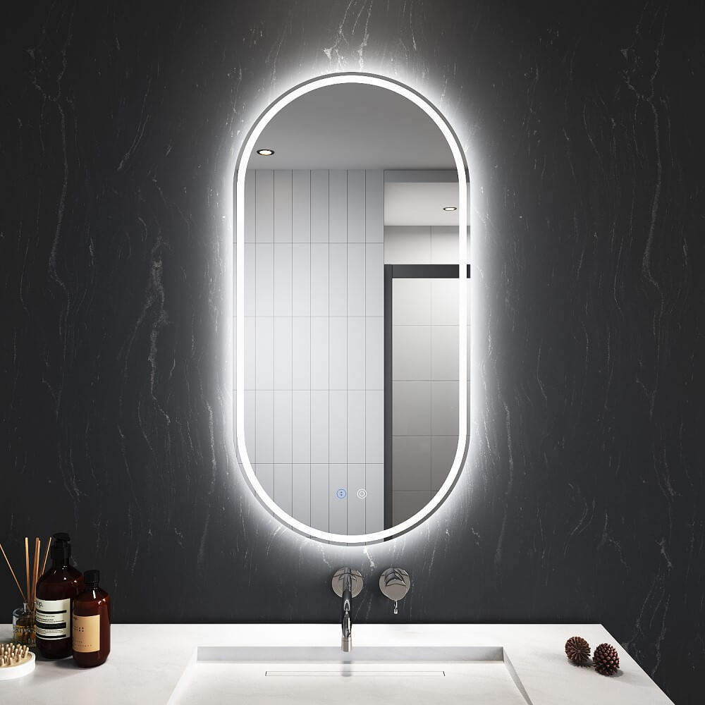 Oval LED Bathroom Mirror Wall Mounted Smart Vanity Decorative Mirrors 90x45cm - Elegantshowers