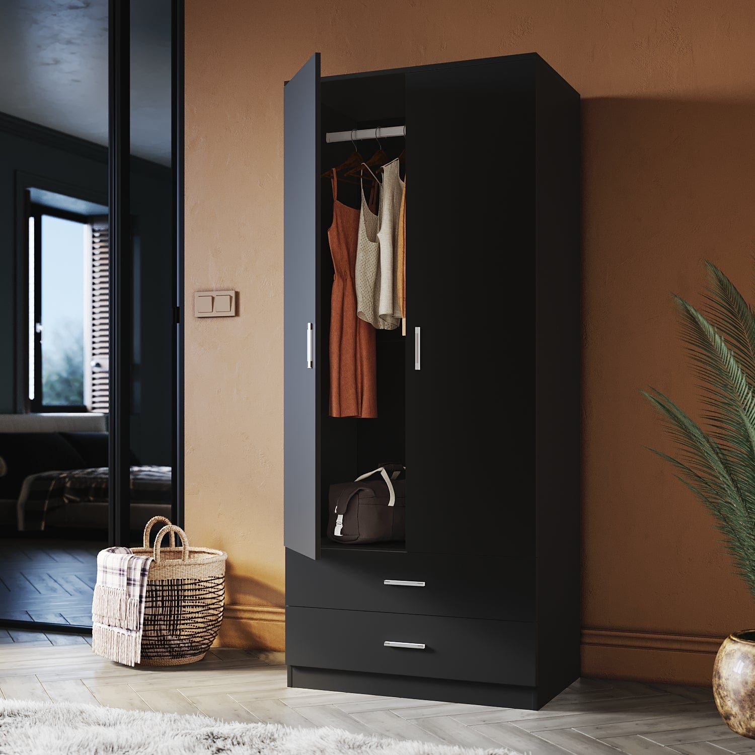 ELEGANT 2 Door 2 Drawers Wardrobe 180cm Multi-purpose Cabinet - Elegantshowers