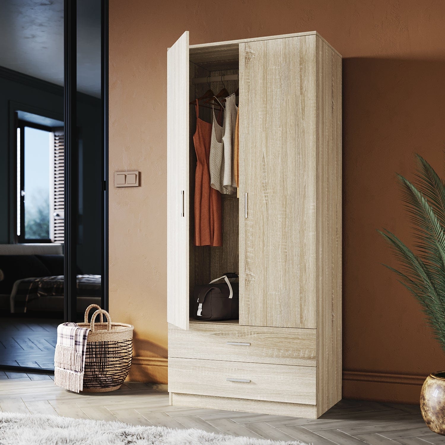 ELEGANT 2 Door 2 Drawers Wardrobe 180cm Multi-purpose Cabinet - Elegantshowers