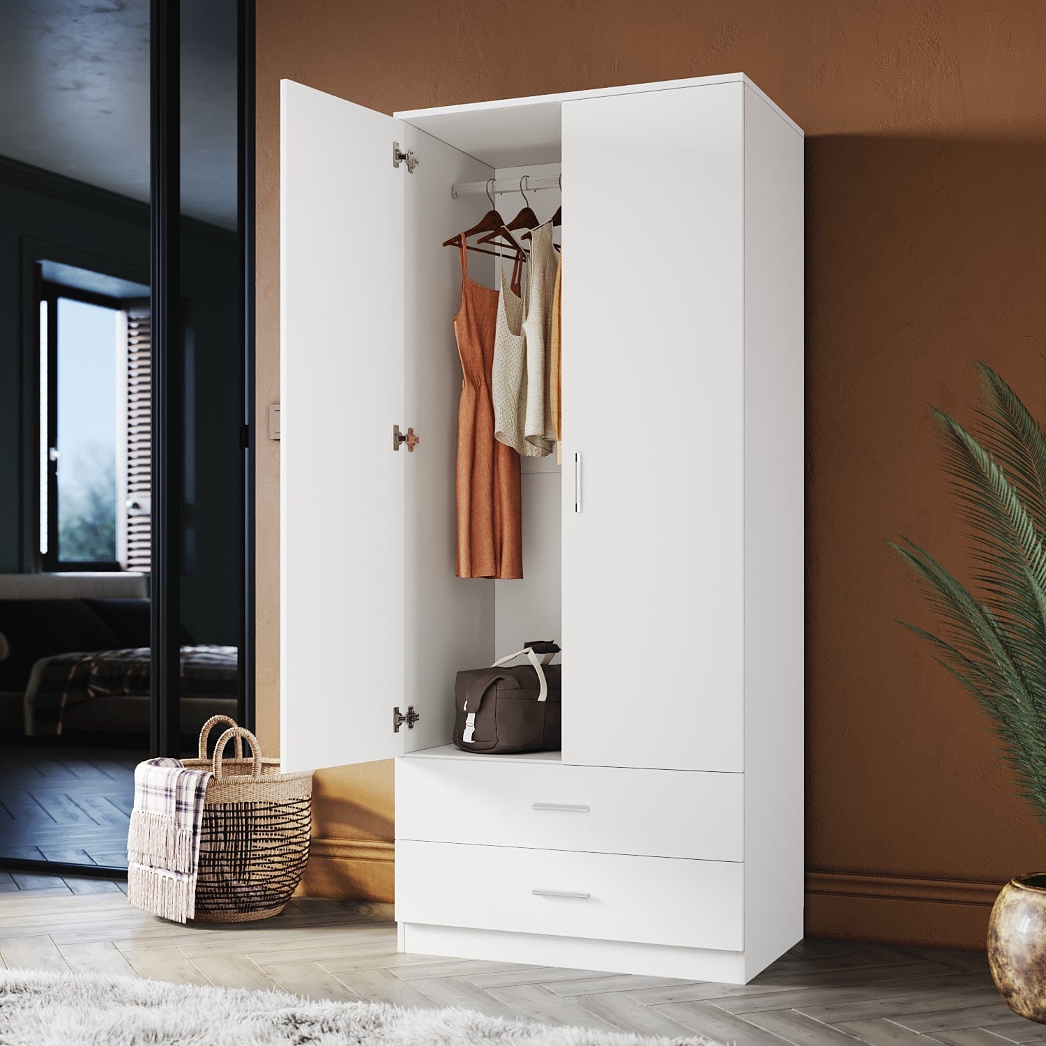 ELEGANT 2 Door 2 Drawers Wardrobe 180cm Multi-purpose Cabinet - Elegantshowers