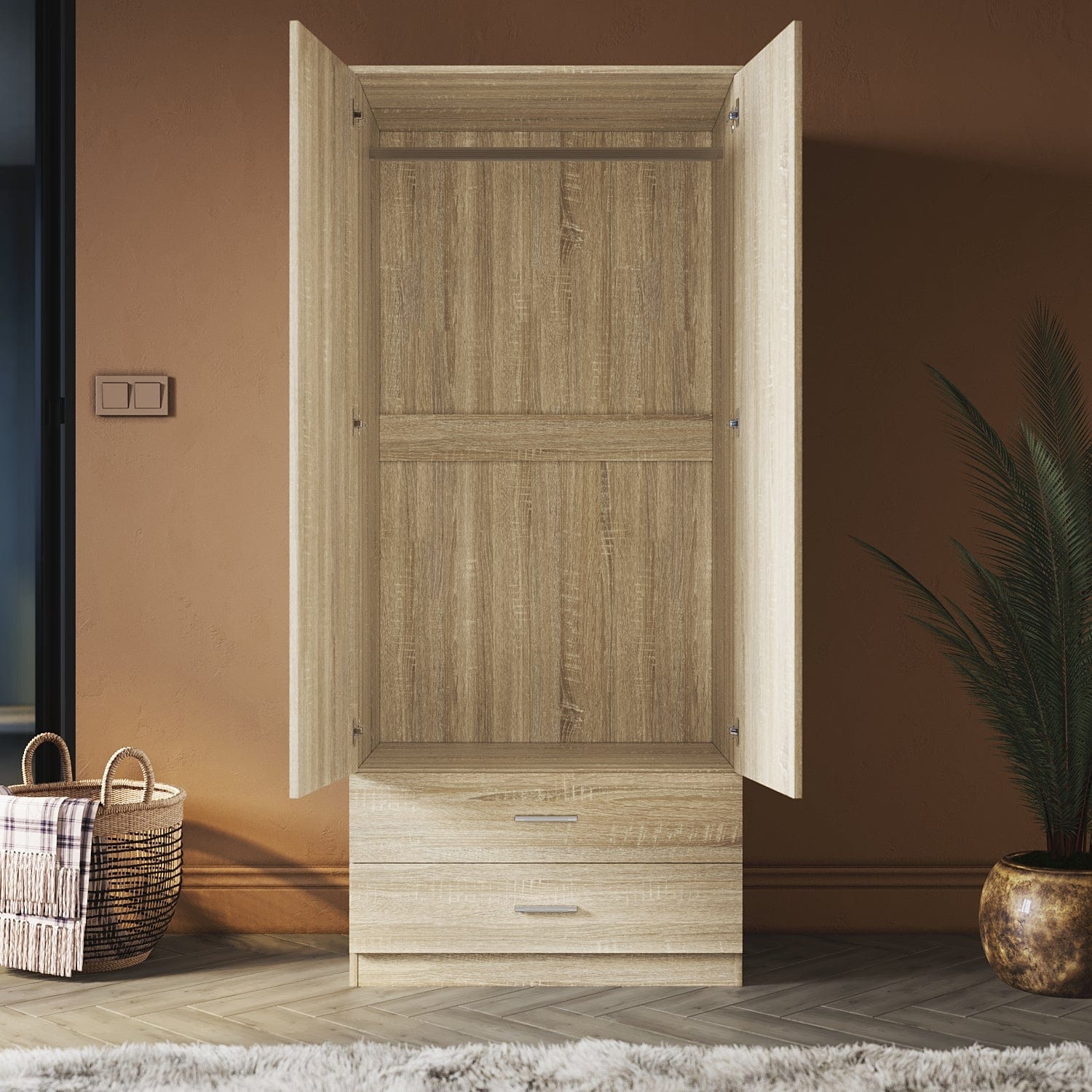 ELEGANT 2 Door 2 Drawers Wardrobe 180cm Multi-purpose Cabinet - Elegantshowers