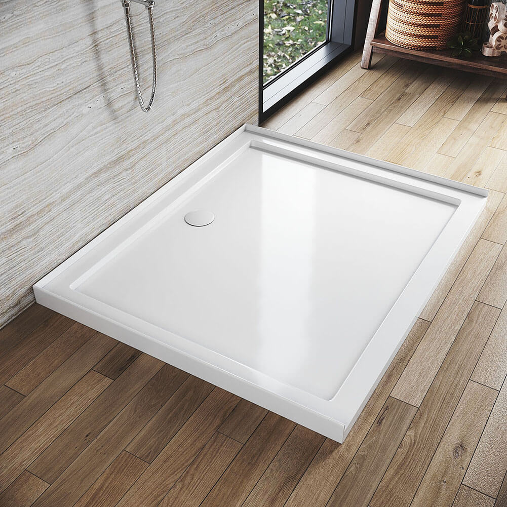 Rectangular Durable Solid Acrylic Fiberglass Shower Base White - Elegantshowers