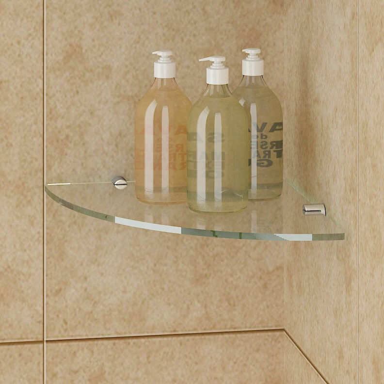 Bathroom Round Corner Glass Shelf 8mm Tempered Toughen Clear Glass - Elegantshowers