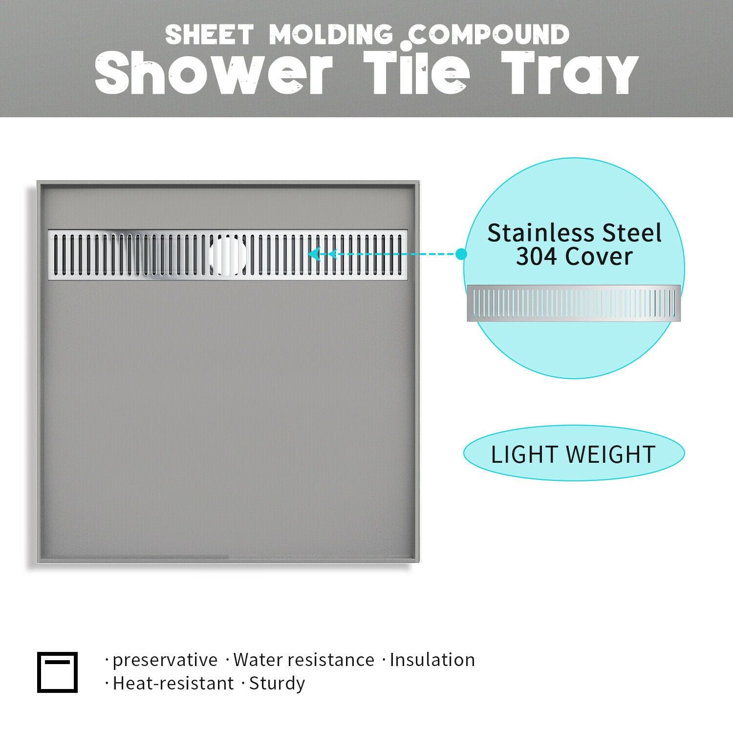 ELEGANT 900x900x40mm Tile Tray Square Durable SMC Shower Base Tile Over DIY - Elegantshowers