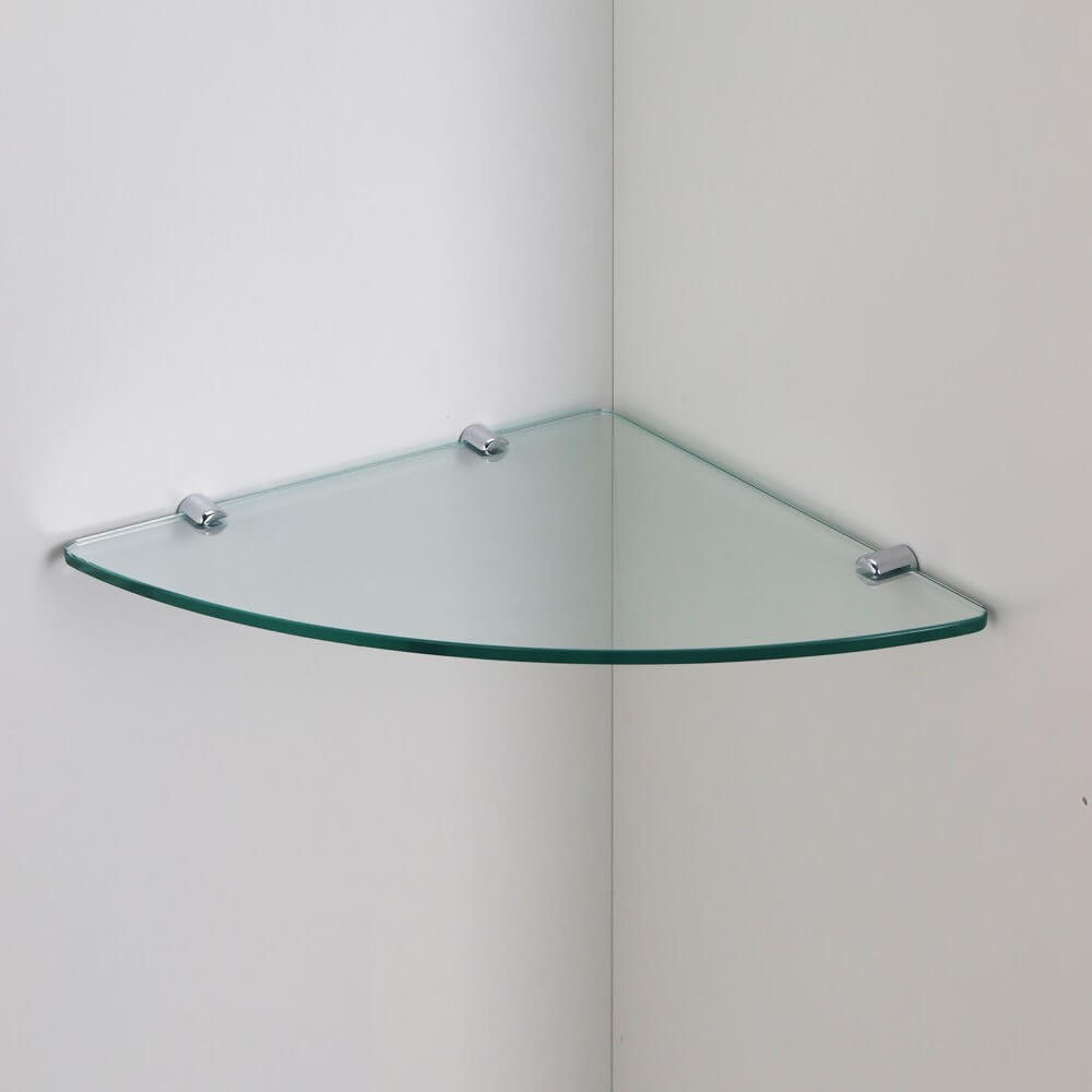 Bathroom Round Corner Glass Shelf 8mm Tempered Toughen Clear Glass - Elegantshowers