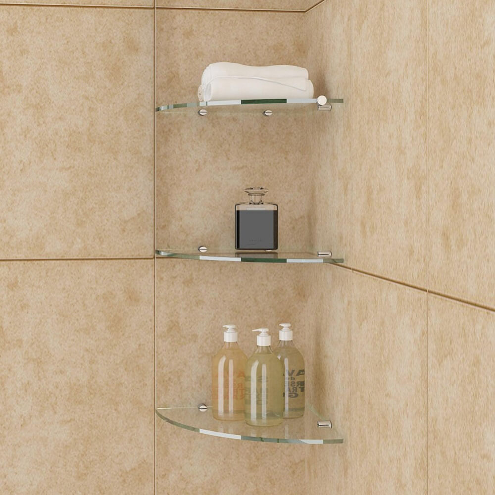 Bathroom Round Corner Glass Shelf 8mm Tempered Toughen Clear Glass - Elegantshowers