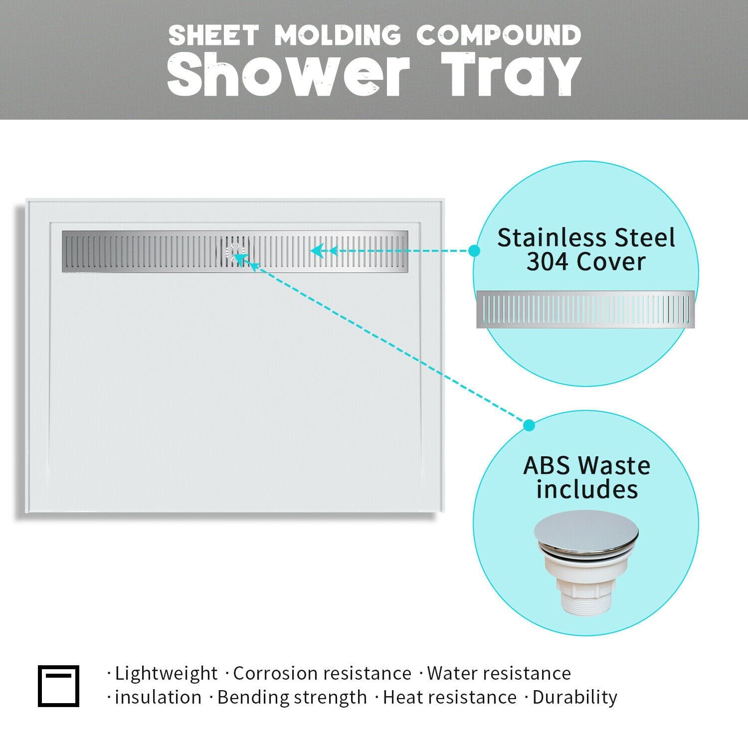 ELEGANT Rectangle Durable SMC Shower Base White with Waste and Drain Plugs - Elegantshowers