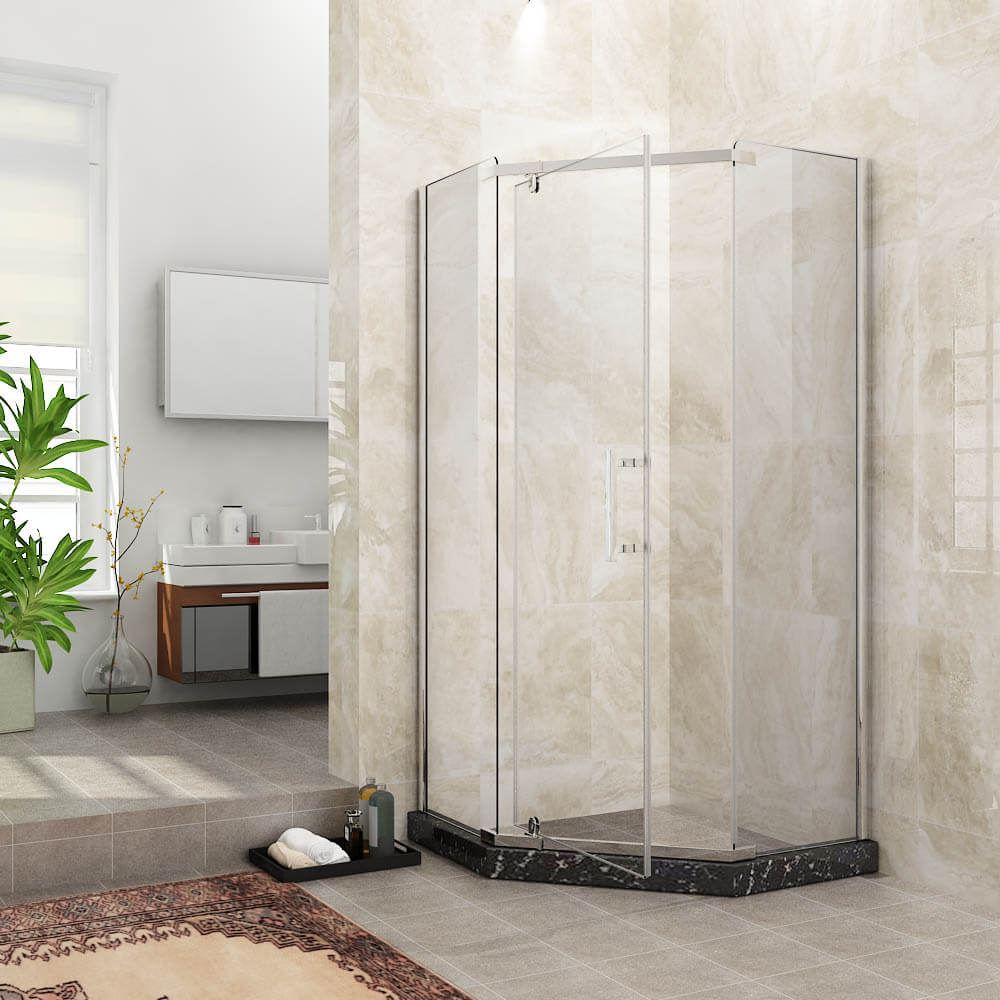 Semi Frameless Diamond Shower Screen, half-open