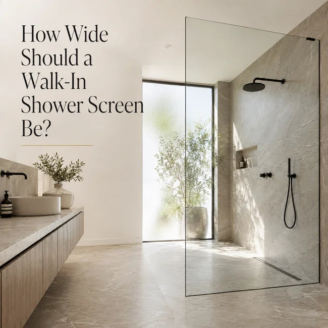 Modern Australian walk-in shower with 1200mm frameless glass screen and matte black fixtures in a luxury wet room design