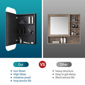 Rectangle Mirror Cabinet Medicine Shaving Bathroom Wall Hung/In-wall 450x900mm Black - Elegant Showers AU