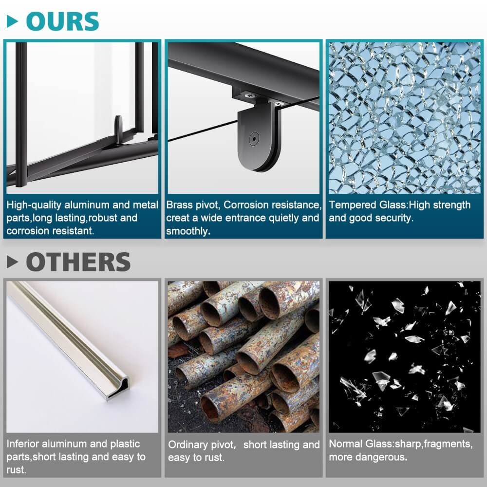 Elegant Showers Semi-frameless Pivot Shower Screen Cubicle Adjustable Black - Elegant Showers AU