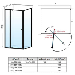 Elegant Showers Semi-frameless Pivot Shower Screen Cubicle Adjustable Black - Elegant Showers AU