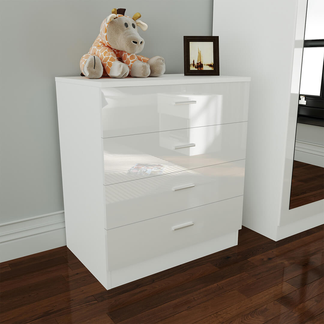 ELEGANT SHOWERS Four Drawer Bedside Table White - Elegant Showers AU