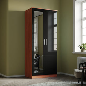 2 Door Wardrobe With Mirror High Gloss Large Storage Cupboard Furniture - Elegant Showers AU