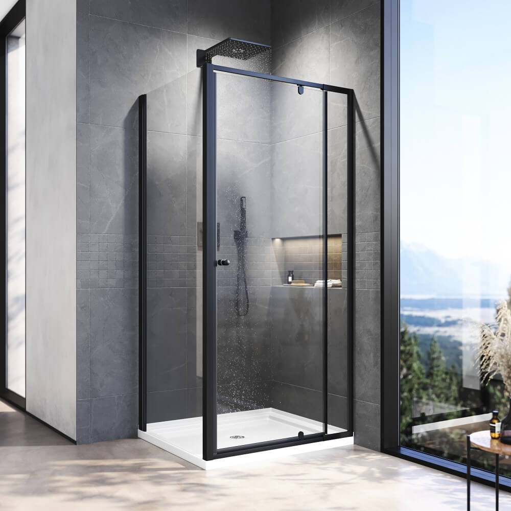 Elegant Showers Semi-frameless Pivot Shower Screen Cubicle Adjustable Black - Elegant Showers AU