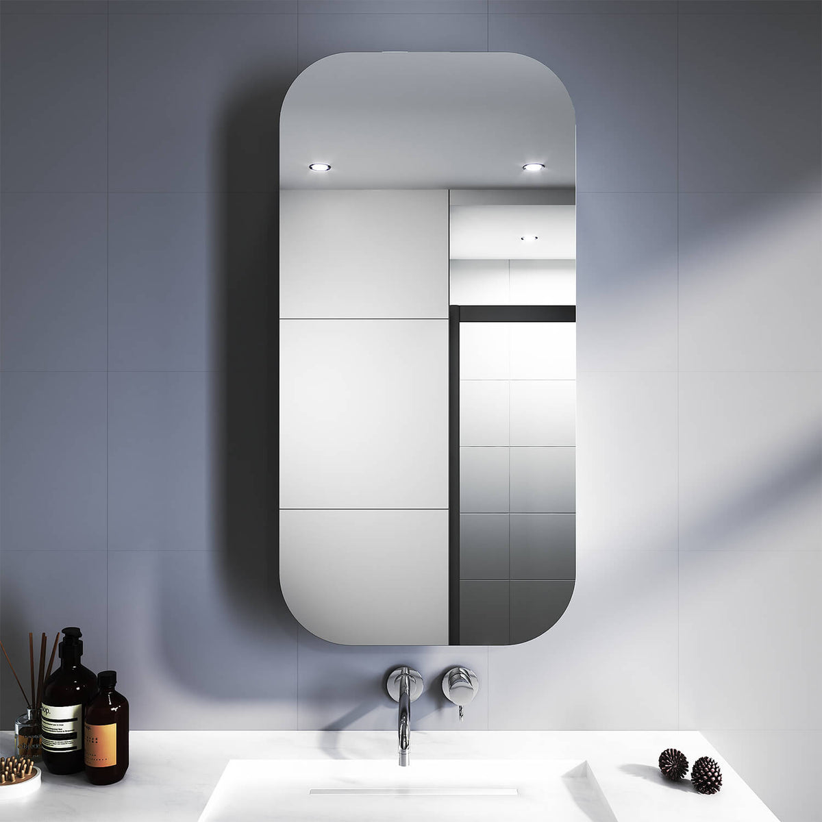 Rectangle Mirror Cabinet Medicine Shaving Bathroom Wall Hung/In-wall 450x900mm - Elegantshowers