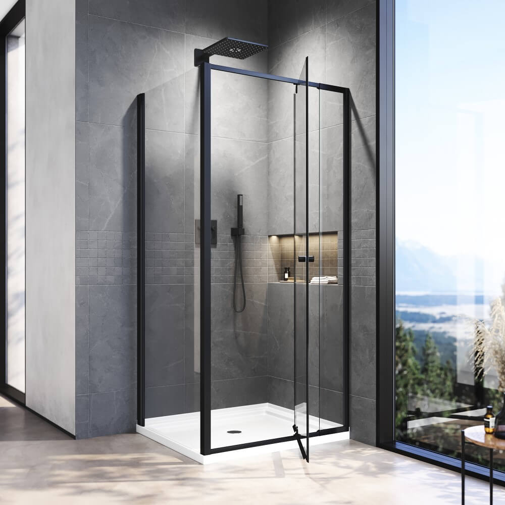 Elegant Showers Semi-frameless Pivot Shower Screen Cubicle Adjustable Black - Elegant Showers AU