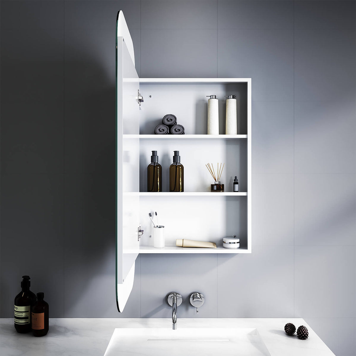 Rectangle Mirror Cabinet Medicine Shaving Bathroom Wall Hung/In-wall 450x900mm - Elegantshowers