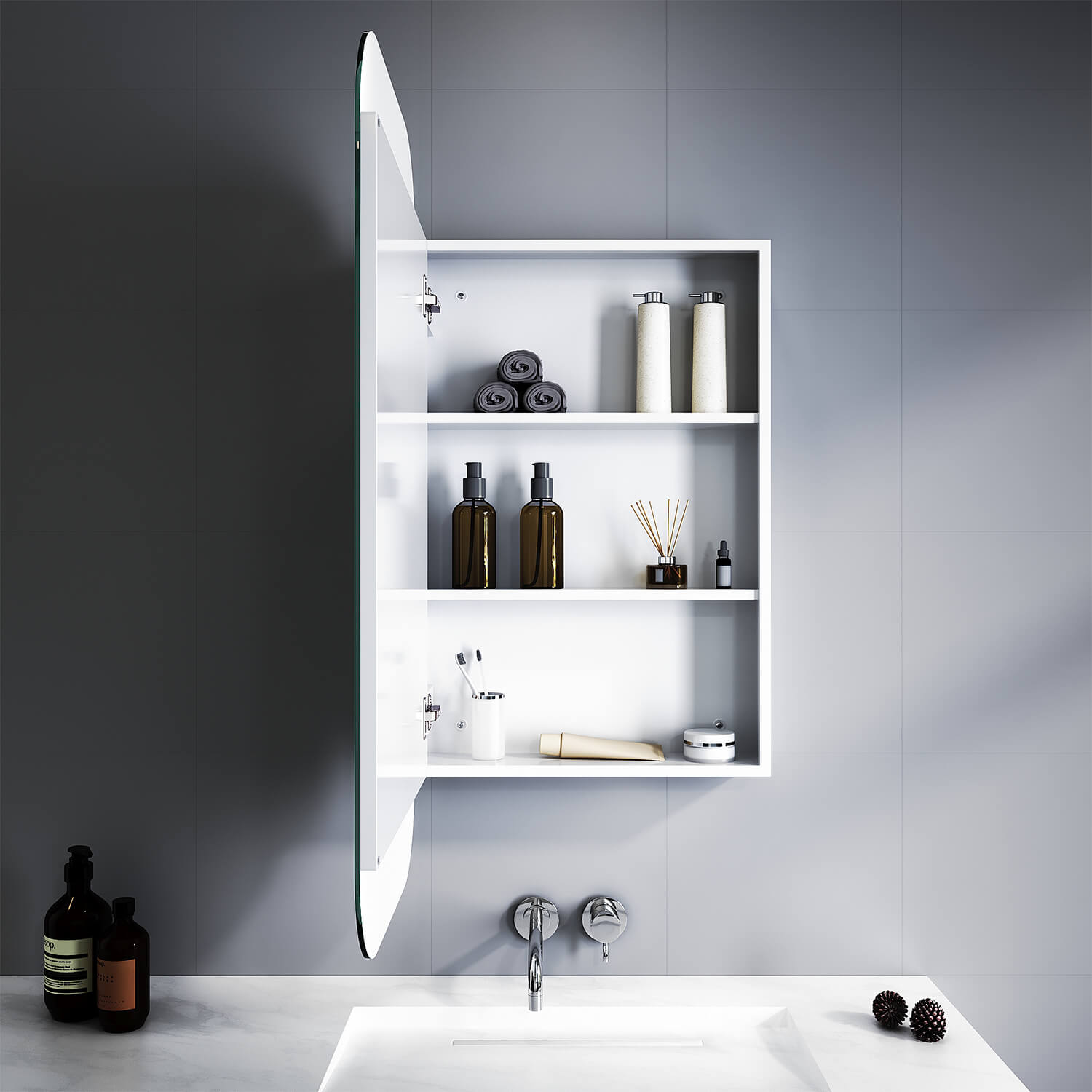 Rectangle Mirror Cabinet Medicine Shaving Bathroom Wall Hung/In-wall 450x900mm - Elegantshowers