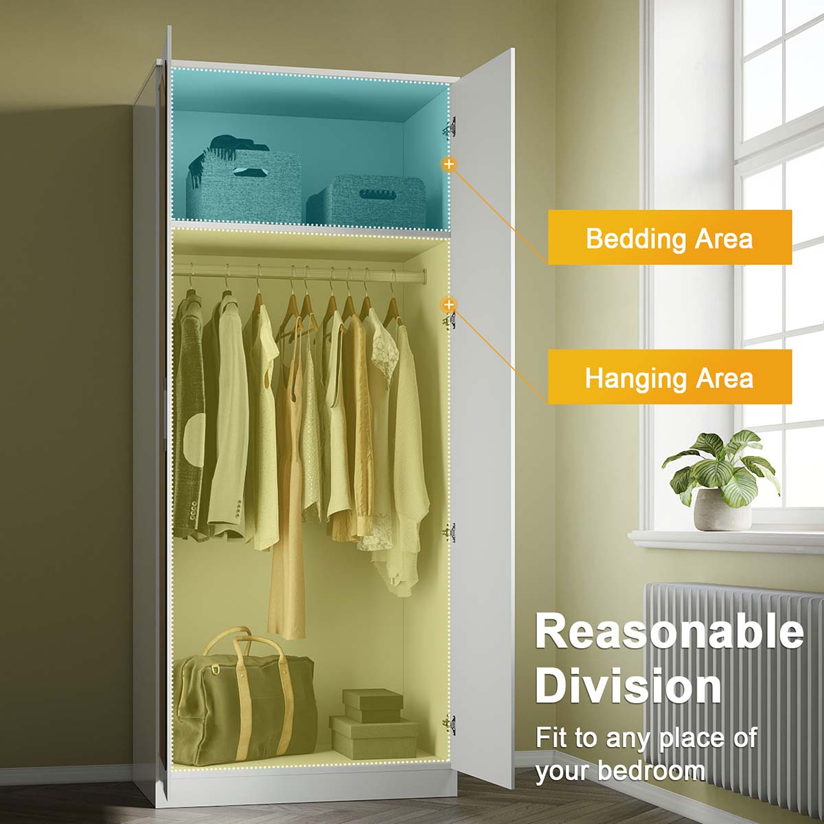 2 Door Wardrobe With Mirror High Gloss Large Storage Cupboard Furniture - Elegant Showers AU