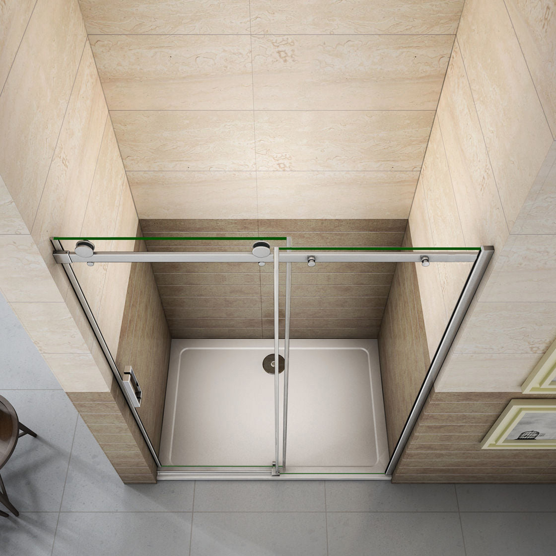 Elegant Showers Frameless Sliding Shower Door Fits Adjustable