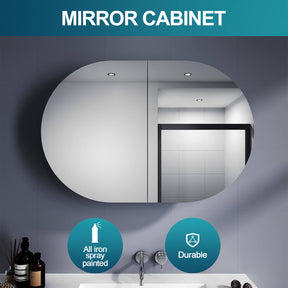 Oval Mirror Cabinet Medicine Shaving Bathroom Wall Hung or In-wall 900x600mm Black - Elegant Showers AU