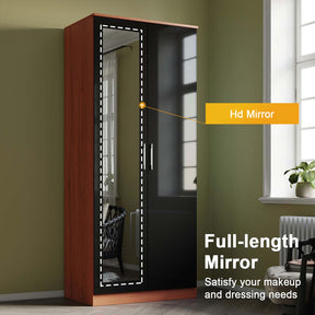 2 Door Wardrobe With Mirror High Gloss Large Storage Cupboard Furniture - Elegant Showers AU