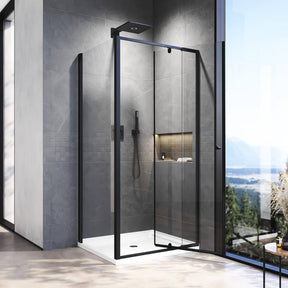 Elegant Showers Semi-frameless Pivot Shower Screen Cubicle Adjustable Black - Elegant Showers AU