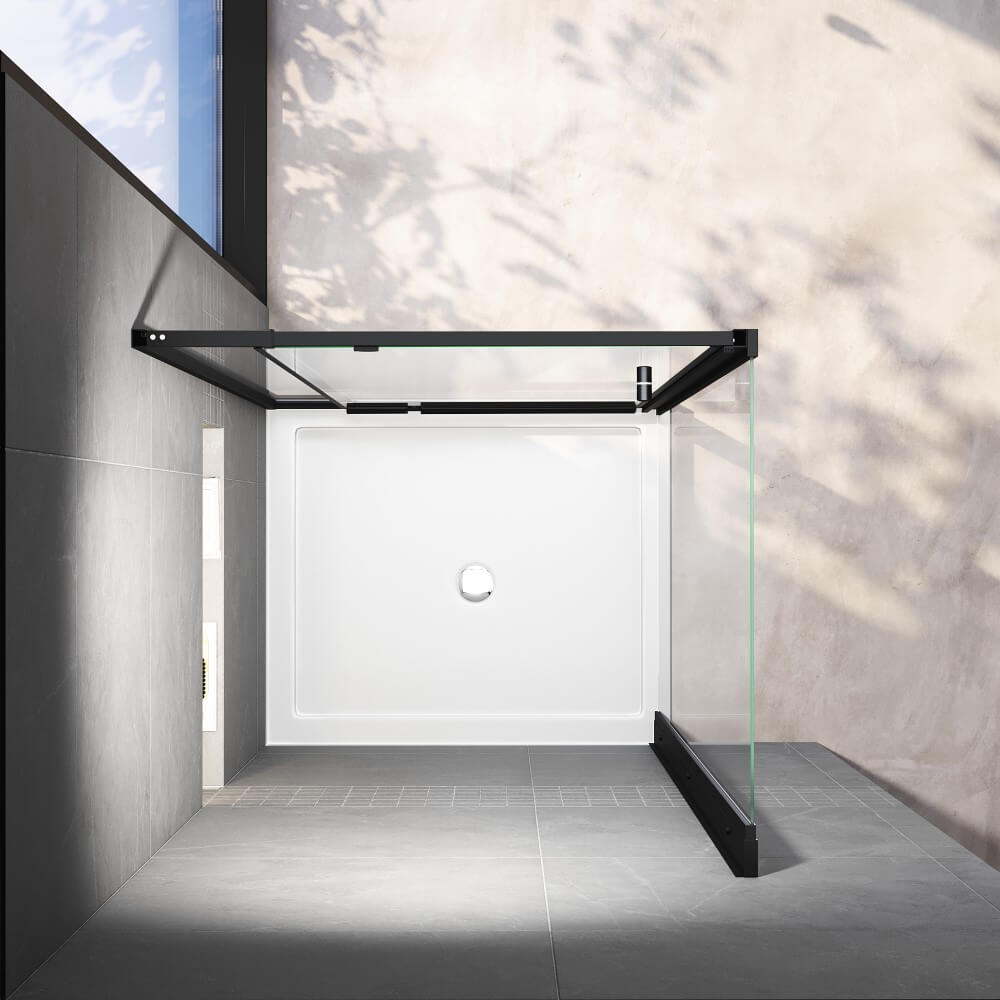 Elegant Showers Semi-frameless Pivot Shower Screen Cubicle Adjustable Black - Elegant Showers AU