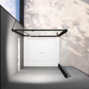 Elegant Showers Semi-frameless Pivot Shower Screen Cubicle Adjustable Black - Elegant Showers AU