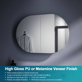 Oval Mirror Cabinet Medicine Shaving Bathroom Wall Hung or In-wall 900x600mm Black - Elegant Showers AU