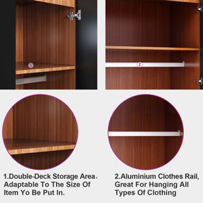 2 Door Wardrobe With Mirror High Gloss Large Storage Cupboard Furniture - Elegant Showers AU
