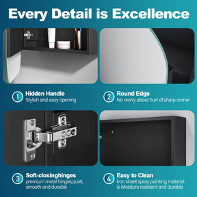 Rectangle Mirror Cabinet Medicine Shaving Bathroom Wall Hung/In-wall 450x900mm Black - Elegant Showers AU