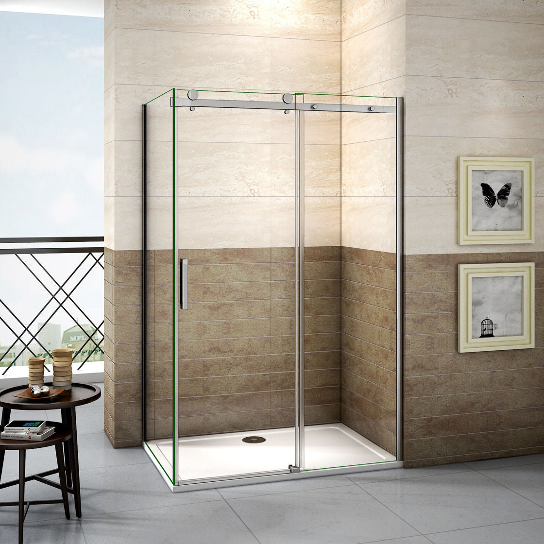 Elegant Showers Frameless Sliding Shower Door Fits Adjustable