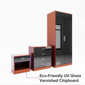 2 Door Wardrobe With Mirror High Gloss Large Storage Cupboard Furniture - Elegant Showers AU