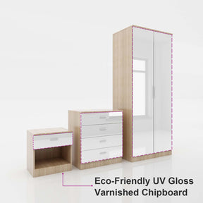 2 Door Wardrobe With Mirror High Gloss Large Storage Cupboard Furniture - Elegant Showers AU