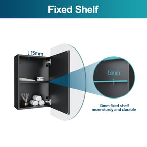 Oval Mirror Cabinet Medicine Shaving Bathroom Wall Hung or In-wall 900x600mm Black - Elegant Showers AU