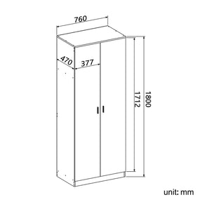 2 Door Wardrobe With Mirror High Gloss Large Storage Cupboard Furniture - Elegant Showers AU