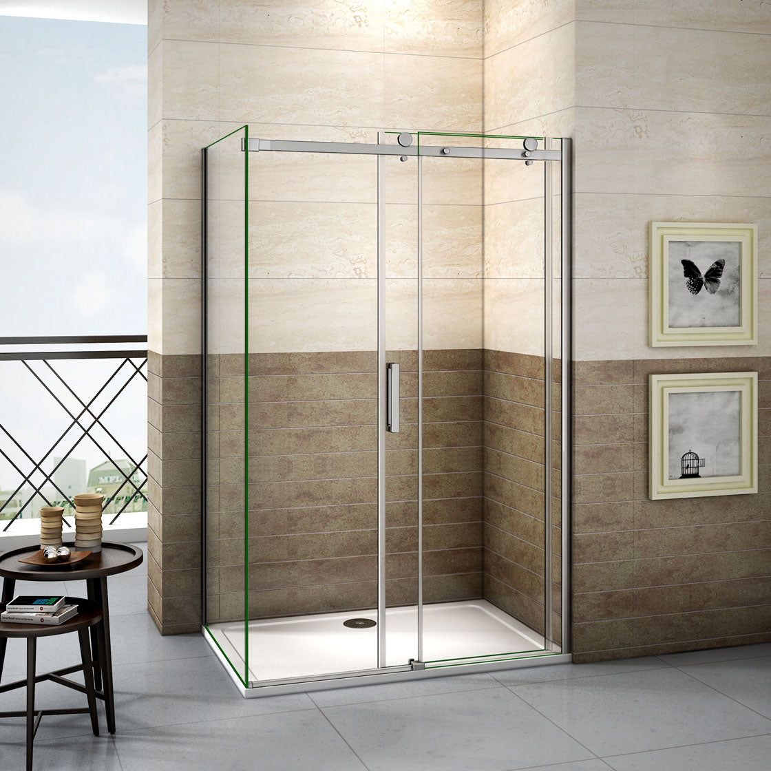 Elegant Showers Frameless Sliding Shower Door Fits Adjustable