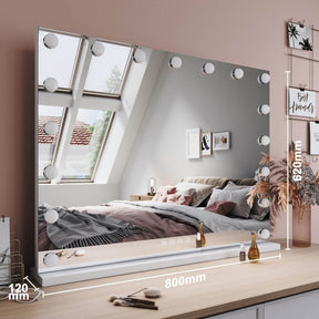 800x620mm Hollywood Vanity Makeup LED Mirror with Bluetooth & USB Charge - Elegant Showers AU