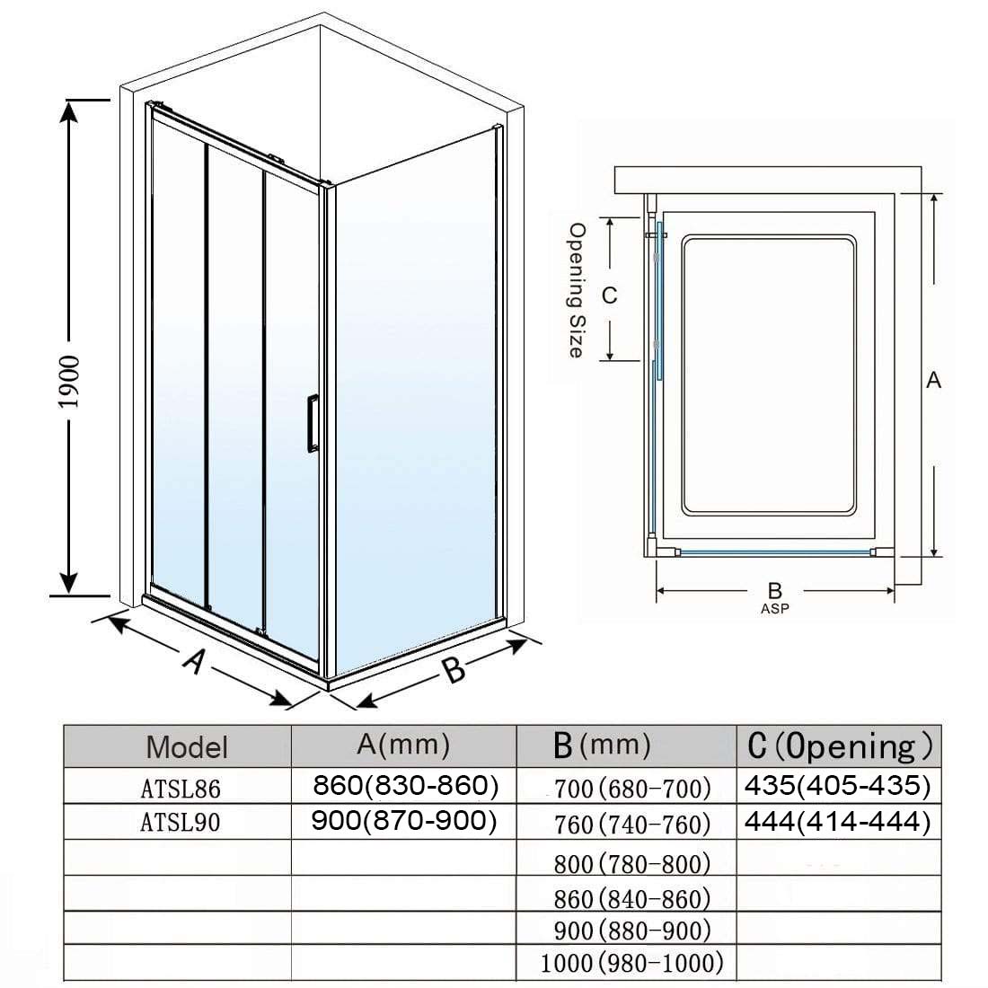 ELEGANT SHOWERS 3 Panel Sliding Door with Side panel Shower Enclosure - Elegant Showers AU