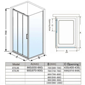 ELEGANT SHOWERS 3 Panel Sliding Door with Side panel Shower Enclosure - Elegant Showers AU