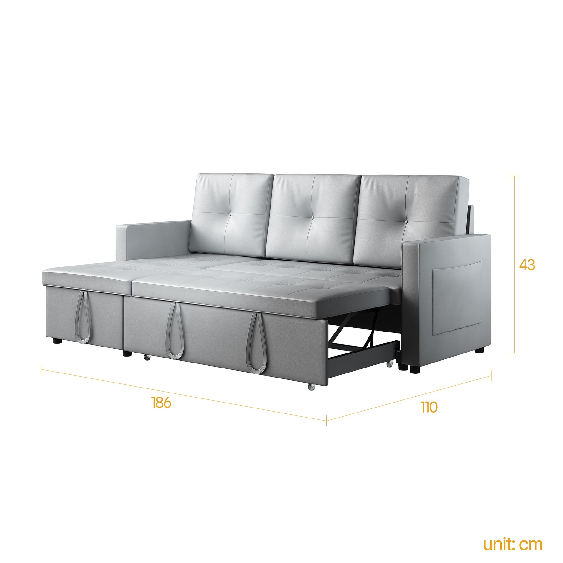 3 in 1 Corner Sofas with Pull-Out Bed, Hidden Storage and Plastic Legs, Light Gray